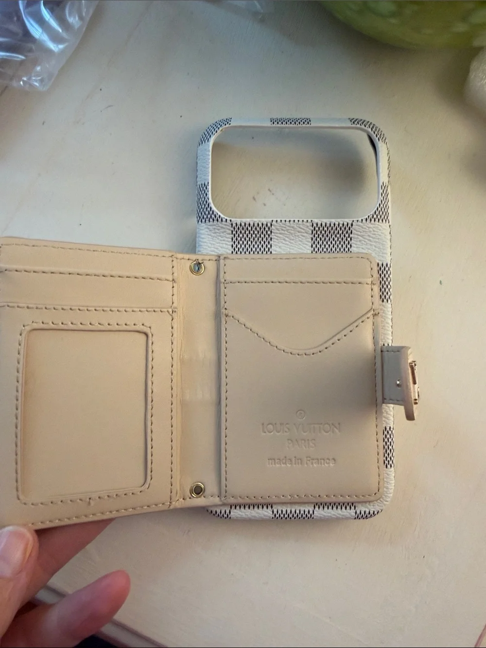 📱BOGOHO📱Beige Checkered Wallet Phone Case w/ Strap For IPhone 17 Pro Max